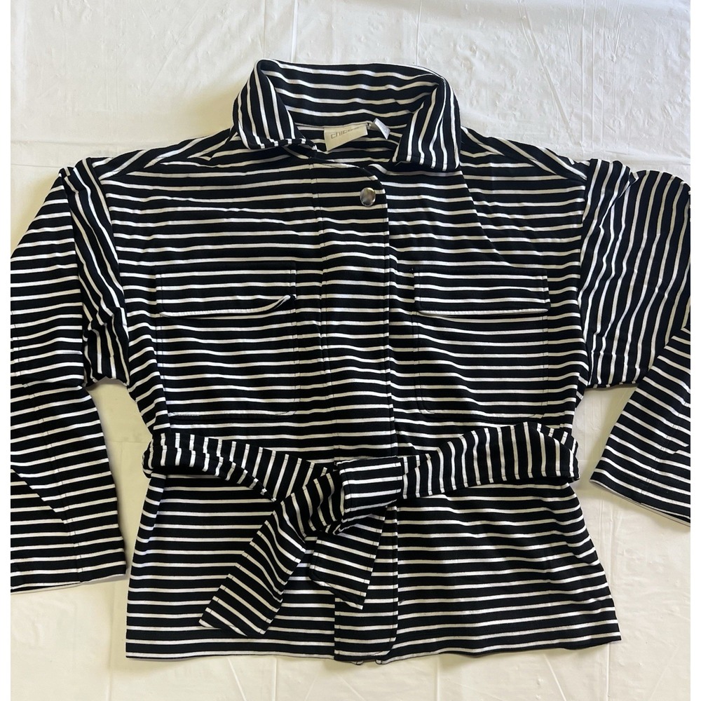 Chicos Striped Black And White Womens Light Jacket Size 1 Pre Owned (275)
